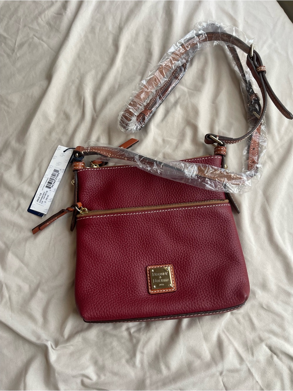 Dooney & Bourke Pebble Leather Crossbody - Wine Red with Brown Trim
